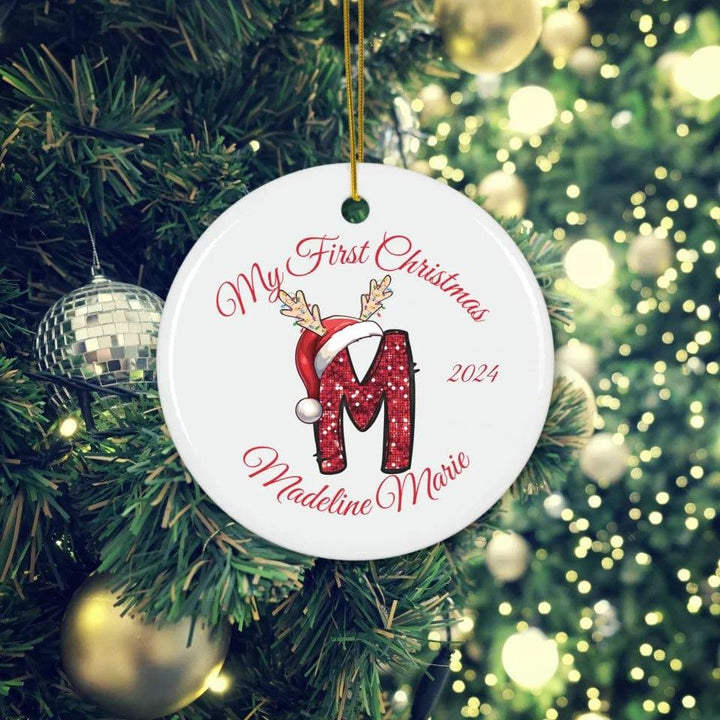 Custom Faux Red Sequin Alphabet Christmas Ornament - ARTFULANE