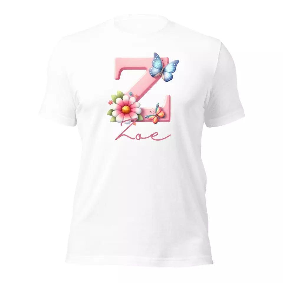 Custom Flowers and Butterflies Alphabet T-Shirt – ART-TSH017 - ARTFULANE