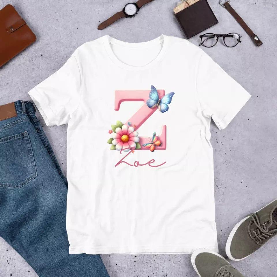 Custom Flowers and Butterflies Alphabet T-Shirt – ART-TSH017 - ARTFULANE