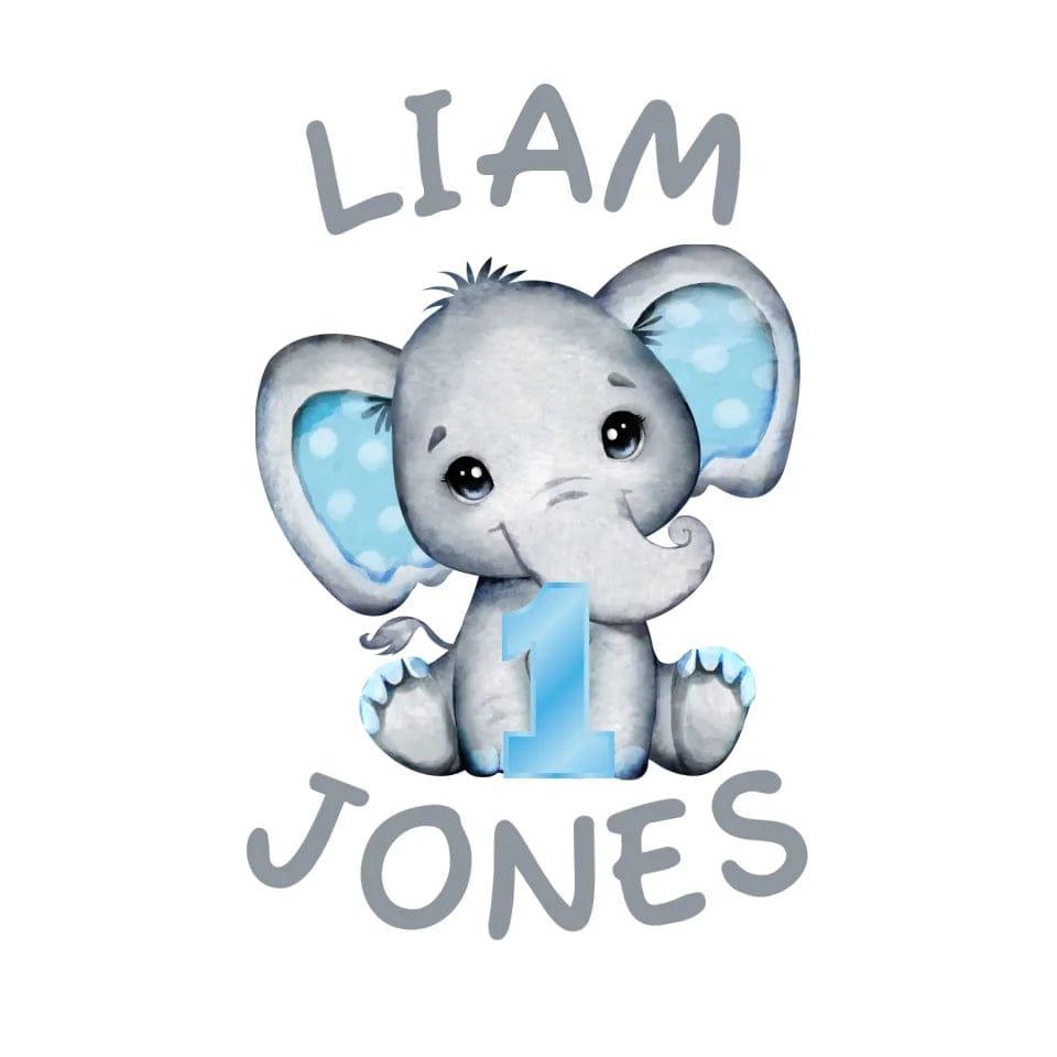 Custom Grey Elephant with Blue Ears & Number T-Shirt - ART-TSH164 - ARTFULANE