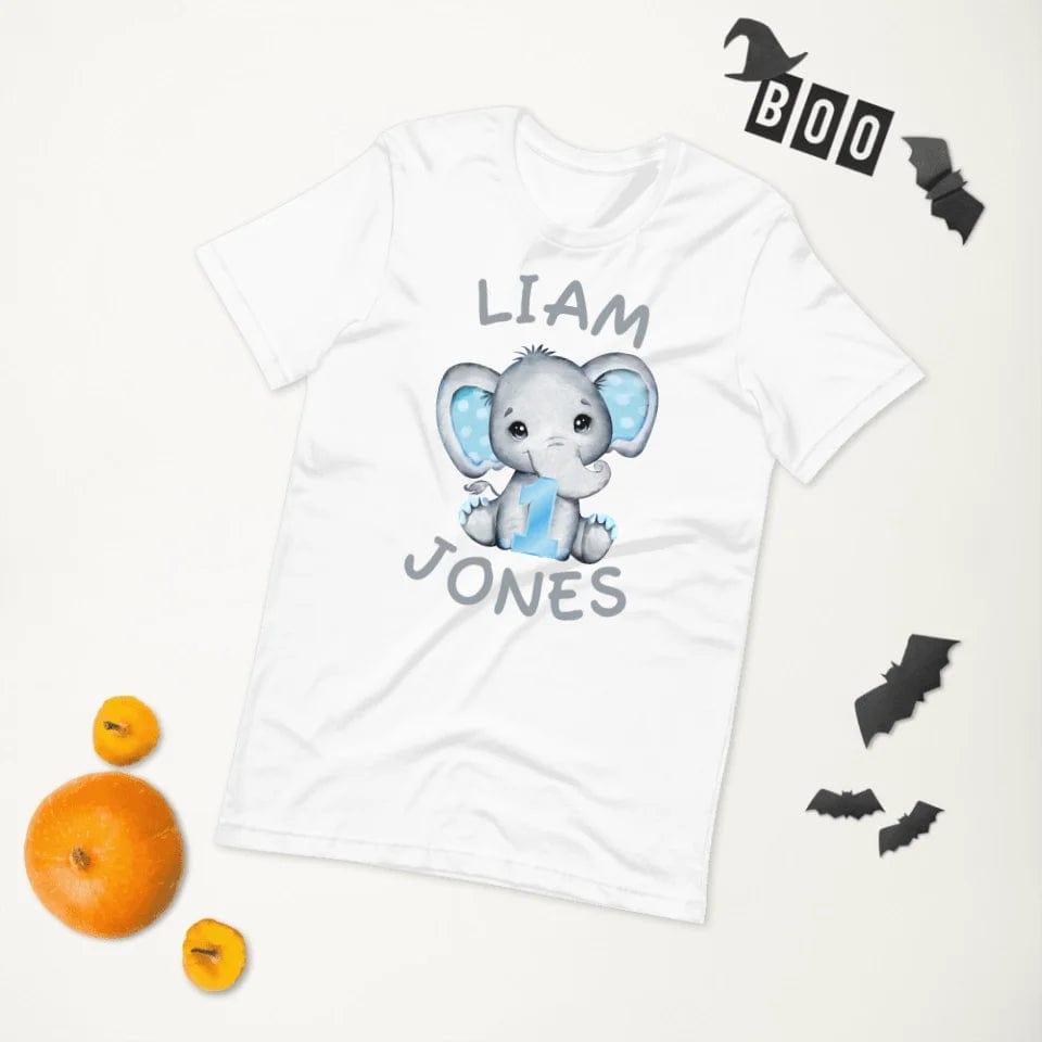 Custom Grey Elephant with Blue Ears & Number T-Shirt - ART-TSH164 - ARTFULANE