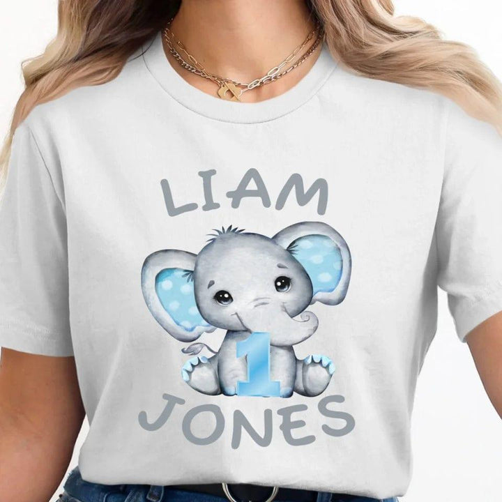 Custom Grey Elephant with Blue Ears & Number T-Shirt - ART-TSH164 - ARTFULANE