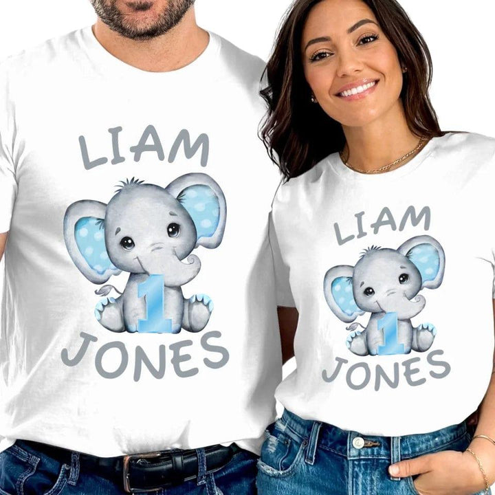 Custom Grey Elephant with Blue Ears & Number T-Shirt - ART-TSH164 - ARTFULANE