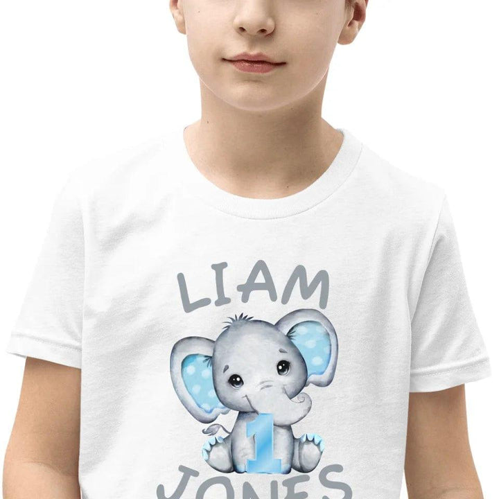 Custom Grey Elephant with Blue Ears & Number T-Shirt - ART-TSH164 - ARTFULANE