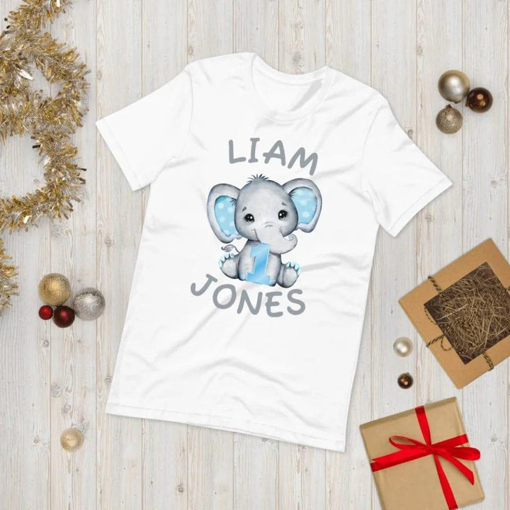 Custom Grey Elephant with Blue Ears & Number T-Shirt - ART-TSH164 - ARTFULANE