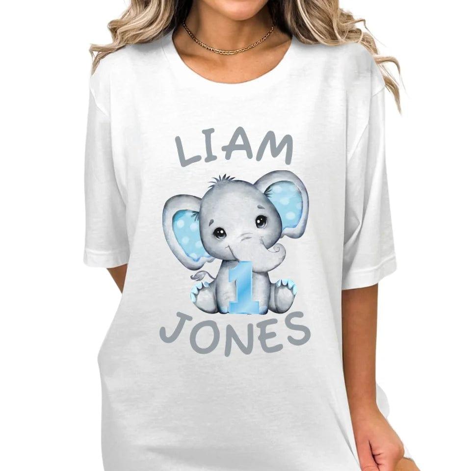 Custom Grey Elephant with Blue Ears & Number T-Shirt - ART-TSH164 - ARTFULANE