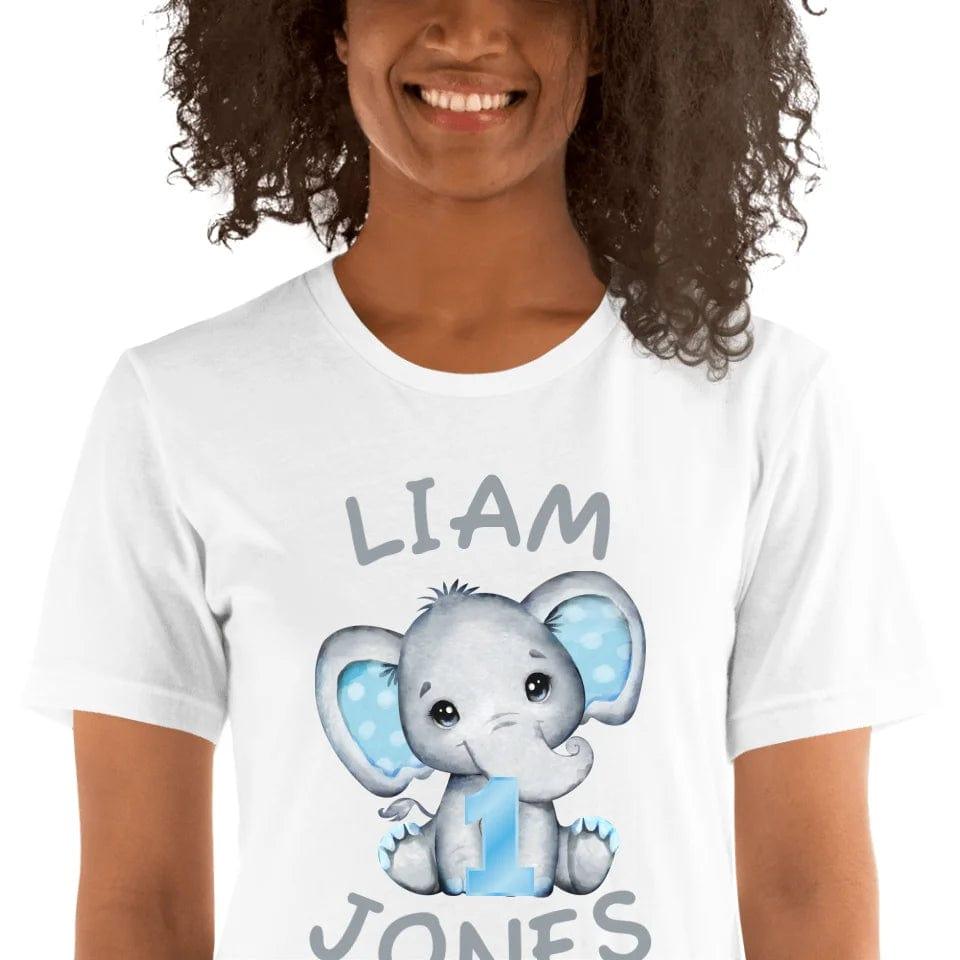 Custom Grey Elephant with Blue Ears & Number T-Shirt - ART-TSH164 - ARTFULANE