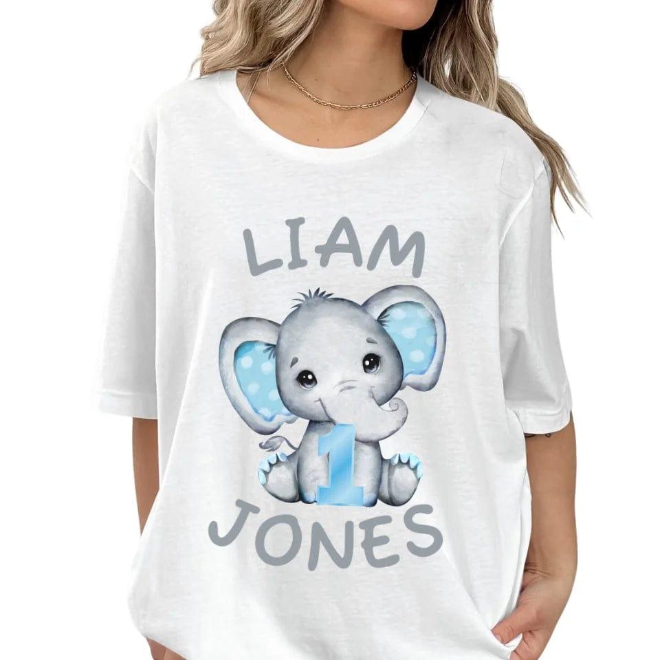 Custom Grey Elephant with Blue Ears & Number T-Shirt - ART-TSH164 - ARTFULANE