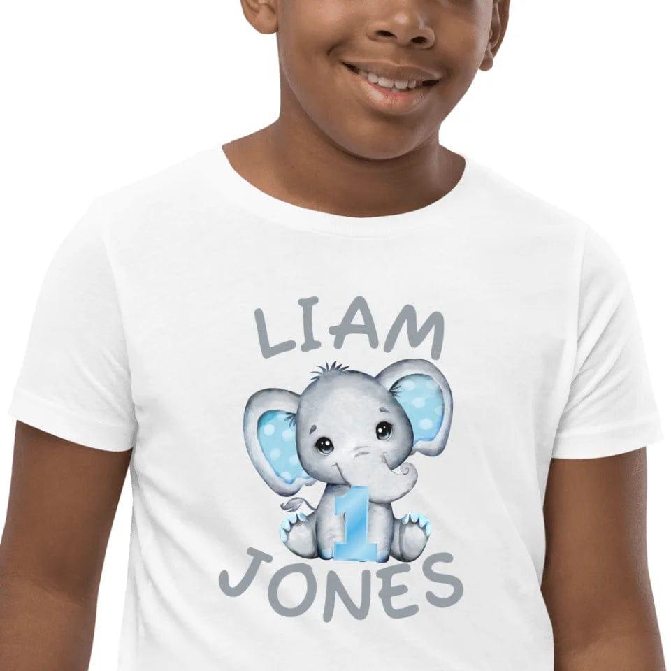 Custom Grey Elephant with Blue Ears & Number T-Shirt - ART-TSH164 - ARTFULANE