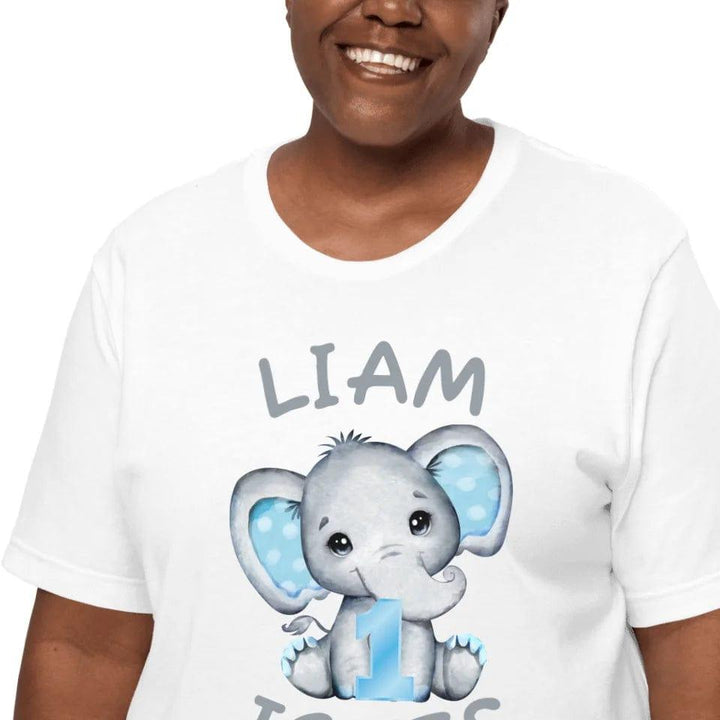 Custom Grey Elephant with Blue Ears & Number T-Shirt - ART-TSH164 - ARTFULANE