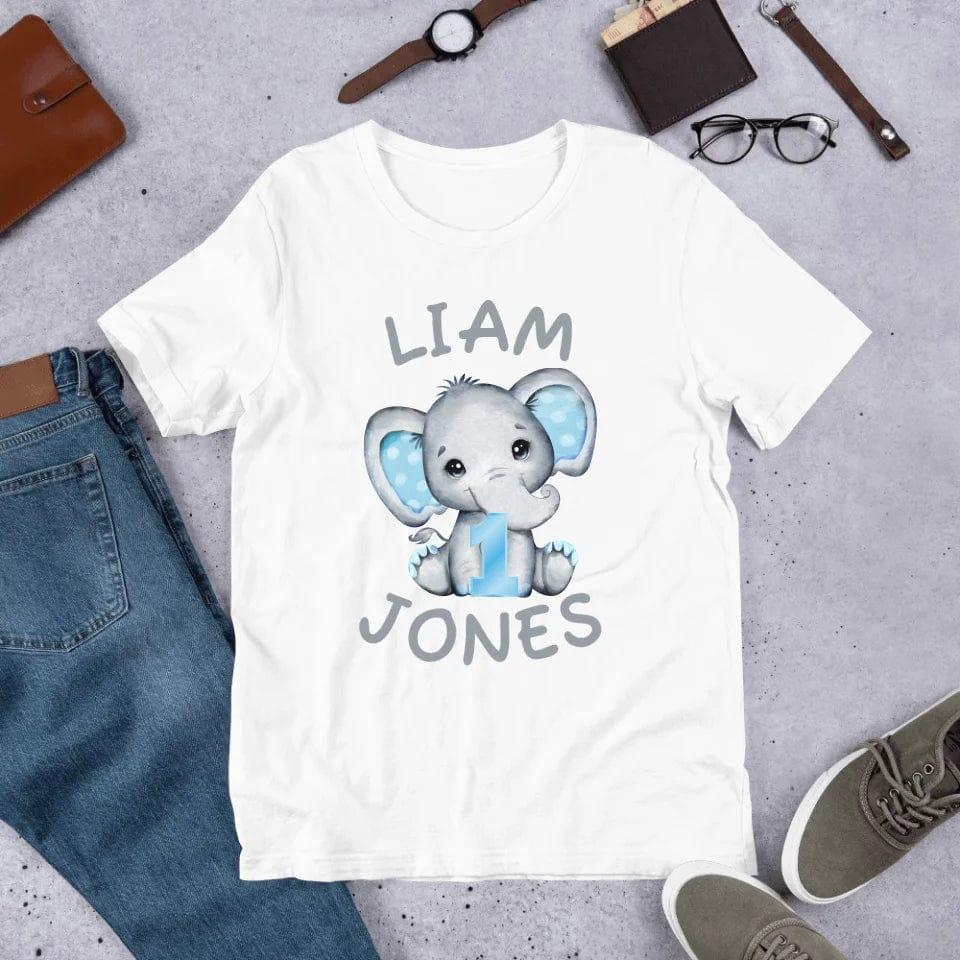 Custom Grey Elephant with Blue Ears & Number T-Shirt - ART-TSH164 - ARTFULANE