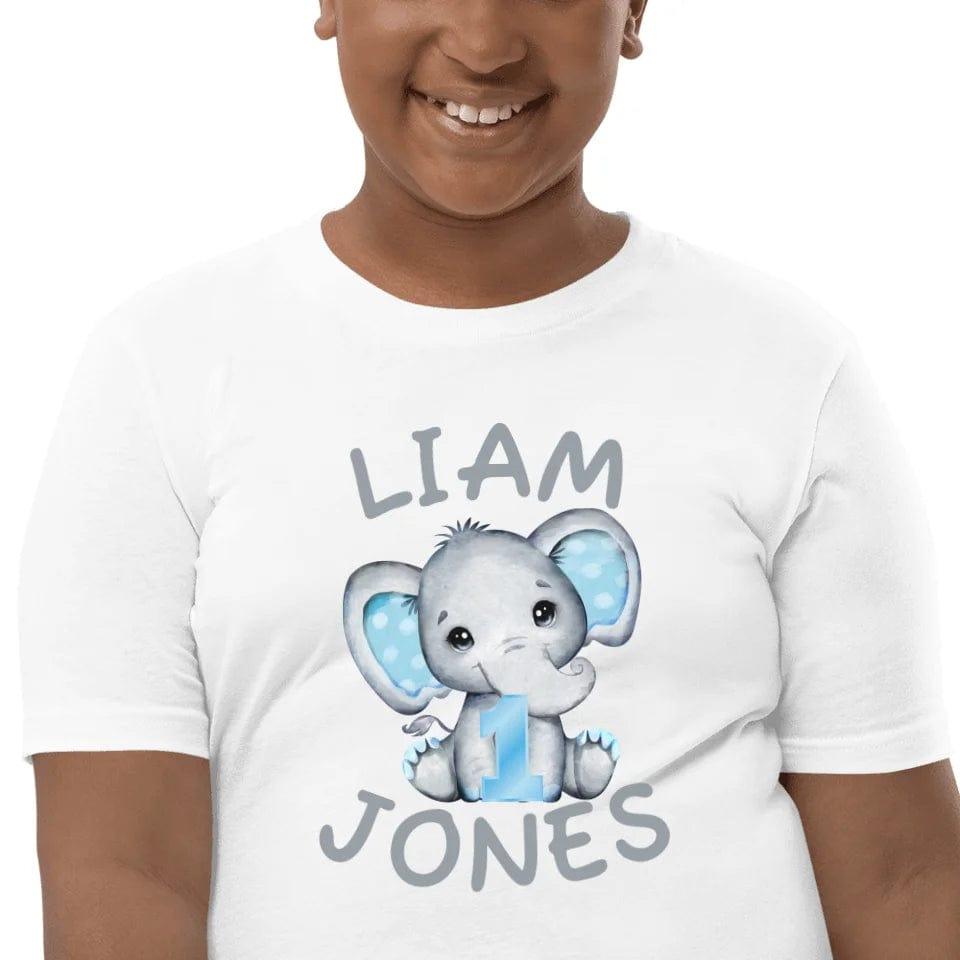 Custom Grey Elephant with Blue Ears & Number T-Shirt - ART-TSH164 - ARTFULANE