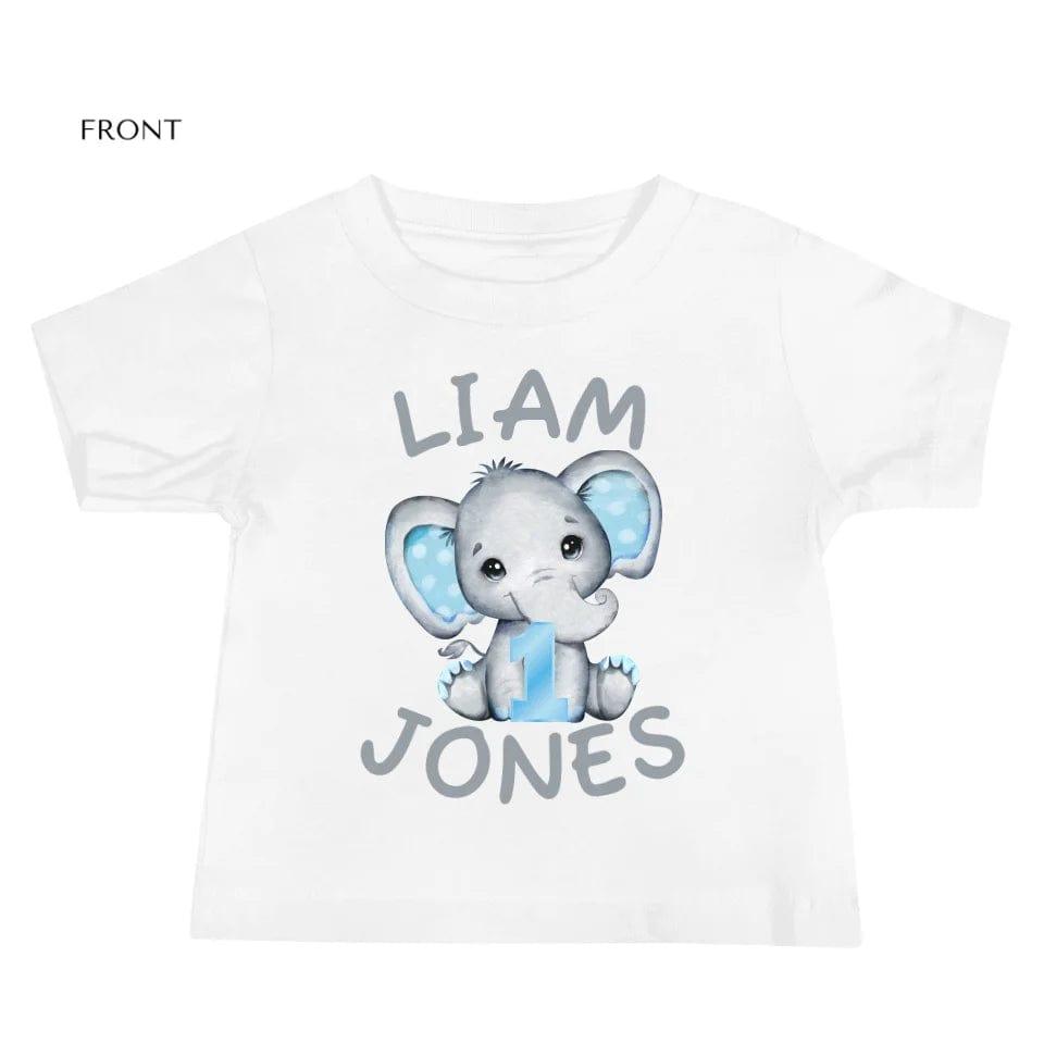 Custom Grey Elephant with Blue Ears & Number T-Shirt - ART-TSH164 - ARTFULANE