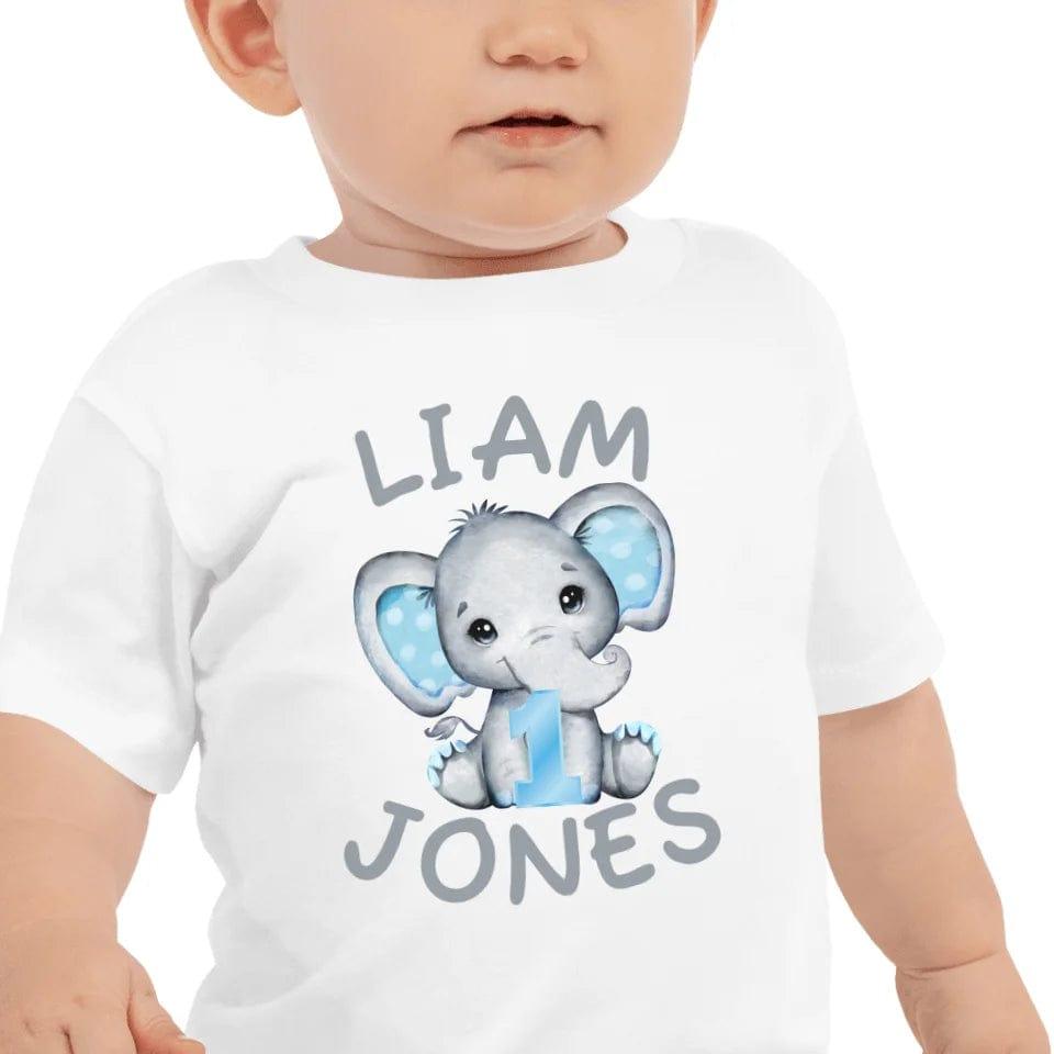 Custom Grey Elephant with Blue Ears & Number T-Shirt - ART-TSH164 - ARTFULANE