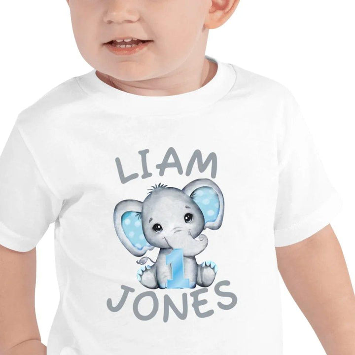 Custom Grey Elephant with Blue Ears & Number T-Shirt - ART-TSH164 - ARTFULANE