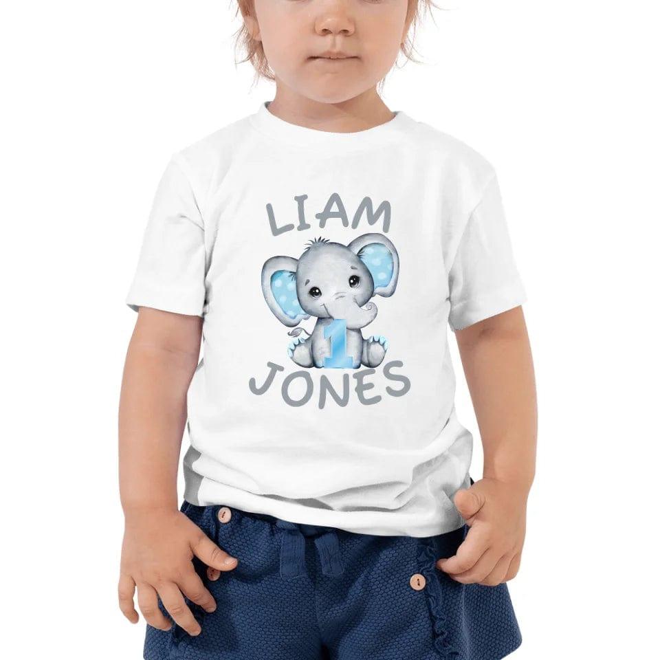 Custom Grey Elephant with Blue Ears & Number T-Shirt - ART-TSH164 - ARTFULANE