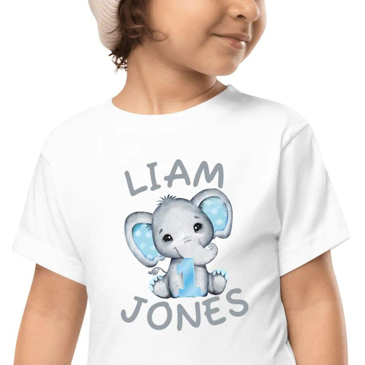 Custom Grey Elephant with Blue Ears & Number T-Shirt - ART-TSH164 - ARTFULANE