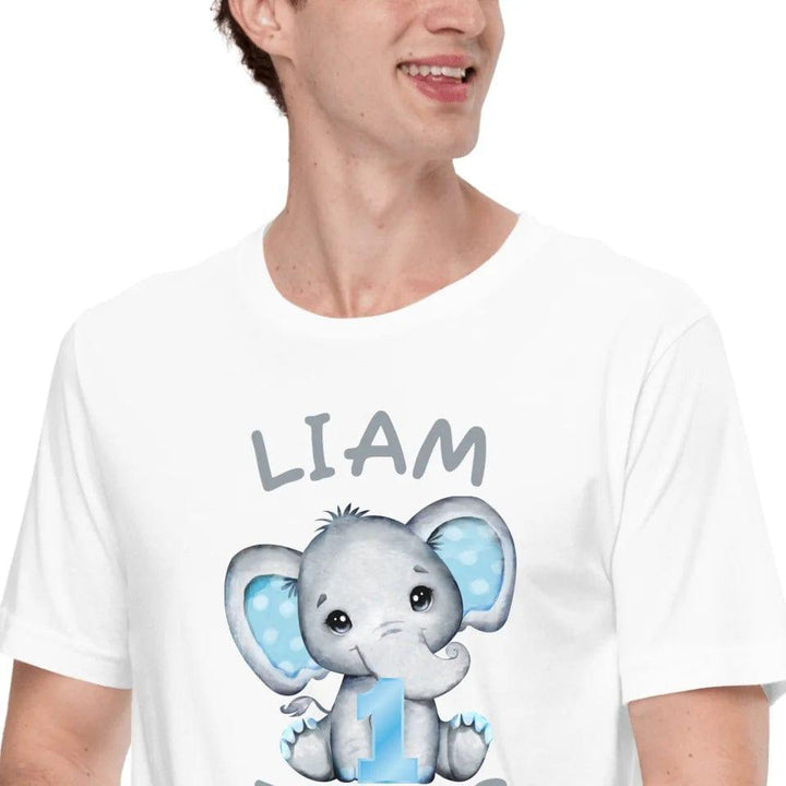 Custom Grey Elephant with Blue Ears & Number T-Shirt - ART-TSH164 - ARTFULANE