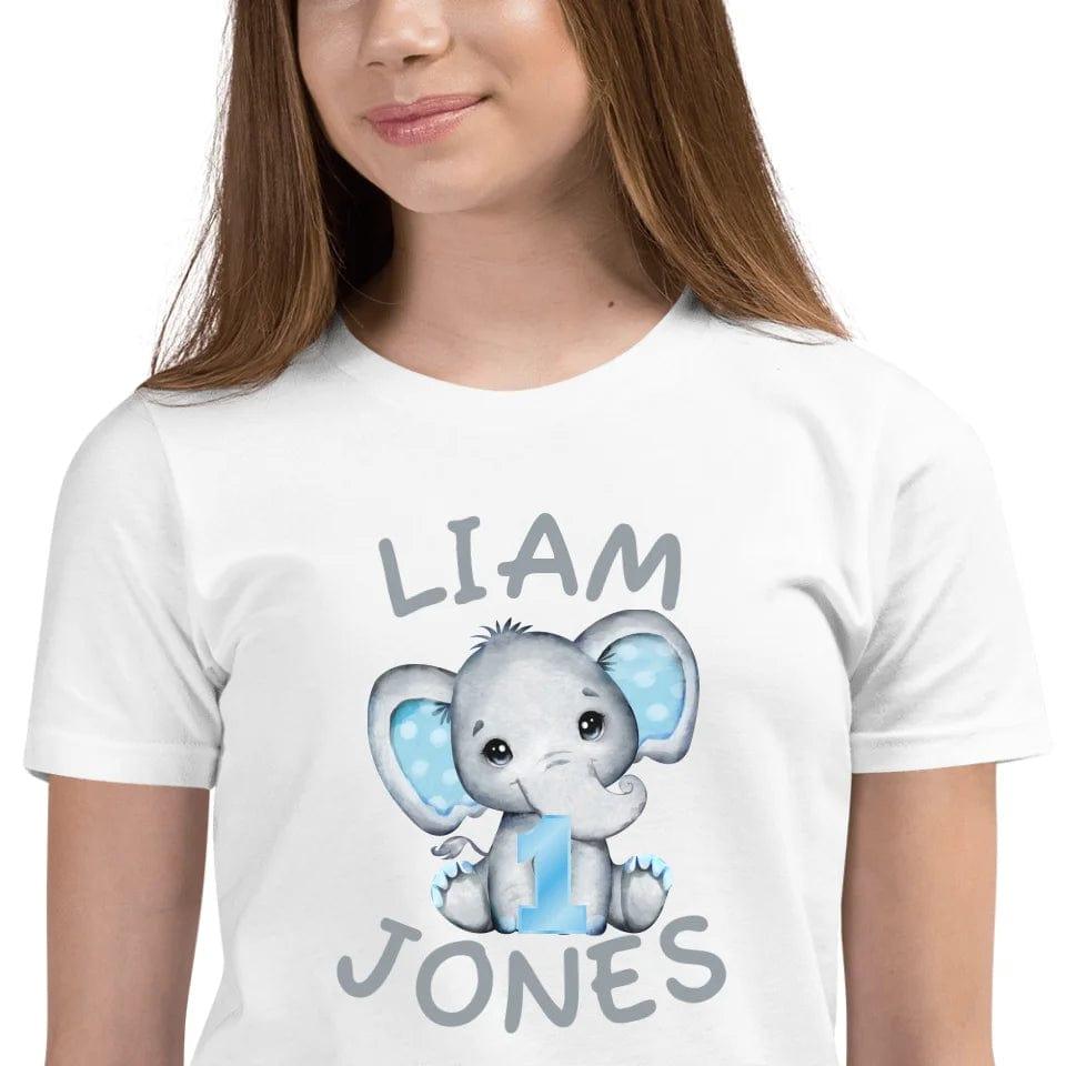 Custom Grey Elephant with Blue Ears & Number T-Shirt - ART-TSH164 - ARTFULANE