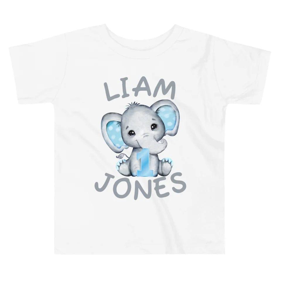 Custom Grey Elephant with Blue Ears & Number T-Shirt - ART-TSH164 - ARTFULANE