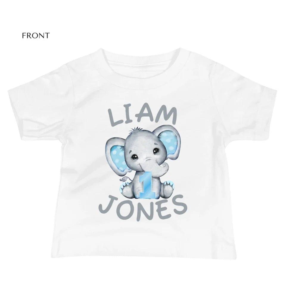 Custom Grey Elephant with Blue Ears & Number T-Shirt - ART-TSH164 - ARTFULANE