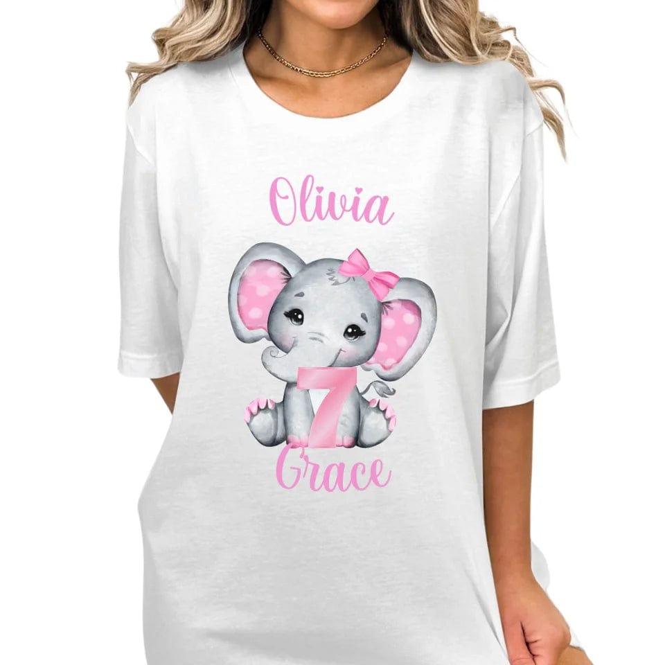 Custom Grey Elephant with Pink Ears & Number T-Shirt - ART-TSH165 - ARTFULANE