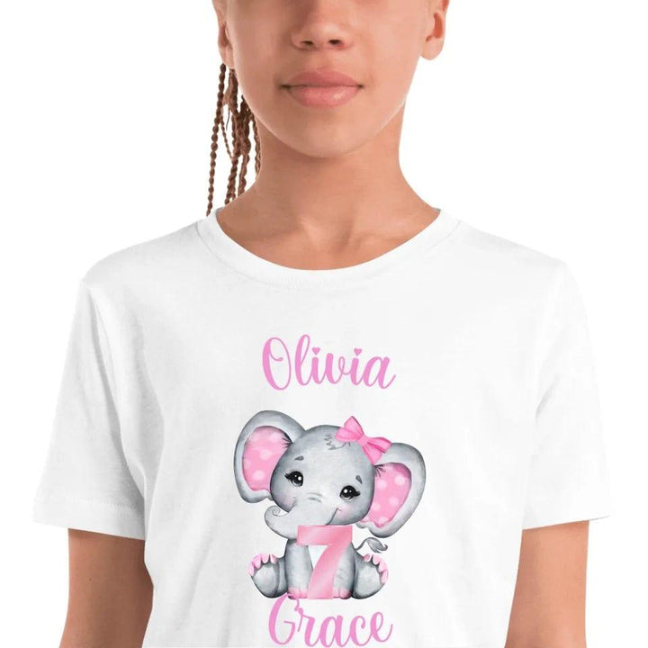 Custom Grey Elephant with Pink Ears & Number T-Shirt - ART-TSH165 - ARTFULANE