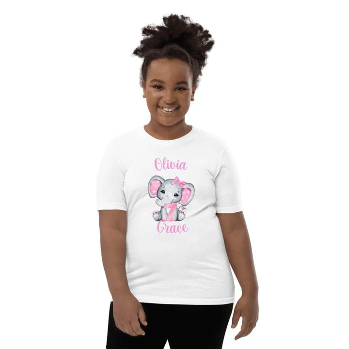 Custom Grey Elephant with Pink Ears & Number T-Shirt - ART-TSH165 - ARTFULANE