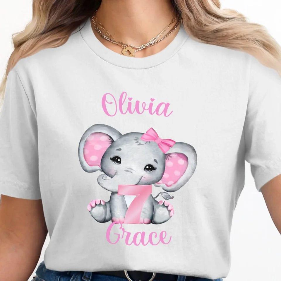 Custom Grey Elephant with Pink Ears & Number T-Shirt - ART-TSH165 - ARTFULANE