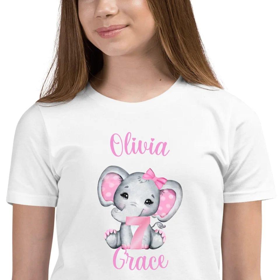 Custom Grey Elephant with Pink Ears & Number T-Shirt - ART-TSH165 - ARTFULANE