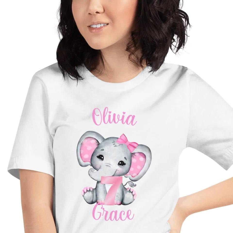 Custom Grey Elephant with Pink Ears & Number T-Shirt - ART-TSH165 - ARTFULANE