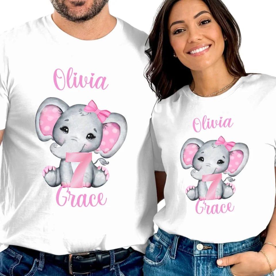 Custom Grey Elephant with Pink Ears & Number T-Shirt - ART-TSH165 - ARTFULANE