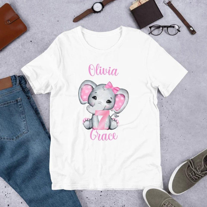 Custom Grey Elephant with Pink Ears & Number T-Shirt - ART-TSH165 - ARTFULANE