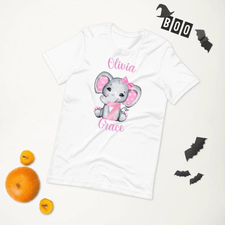 Custom Grey Elephant with Pink Ears & Number T-Shirt - ART-TSH165 - ARTFULANE