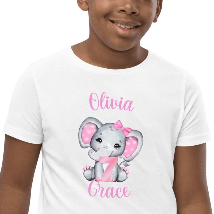 Custom Grey Elephant with Pink Ears & Number T-Shirt - ART-TSH165 - ARTFULANE