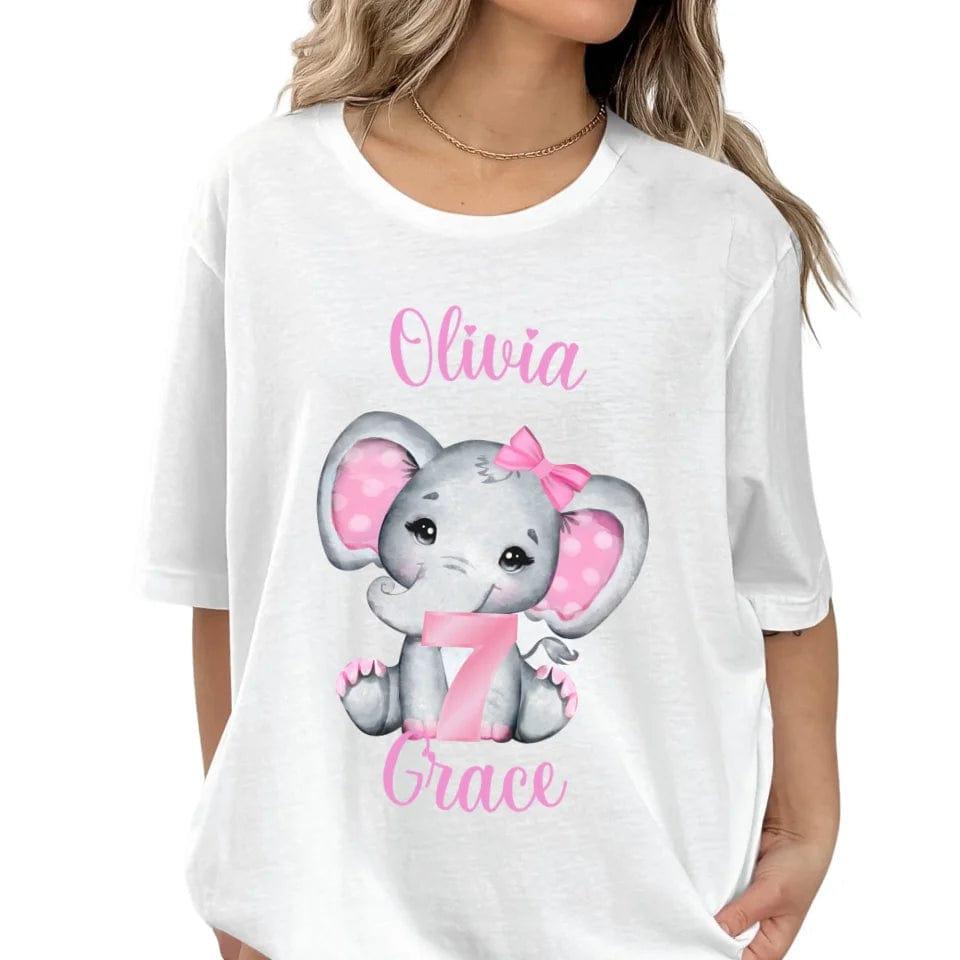 Custom Grey Elephant with Pink Ears & Number T-Shirt - ART-TSH165 - ARTFULANE