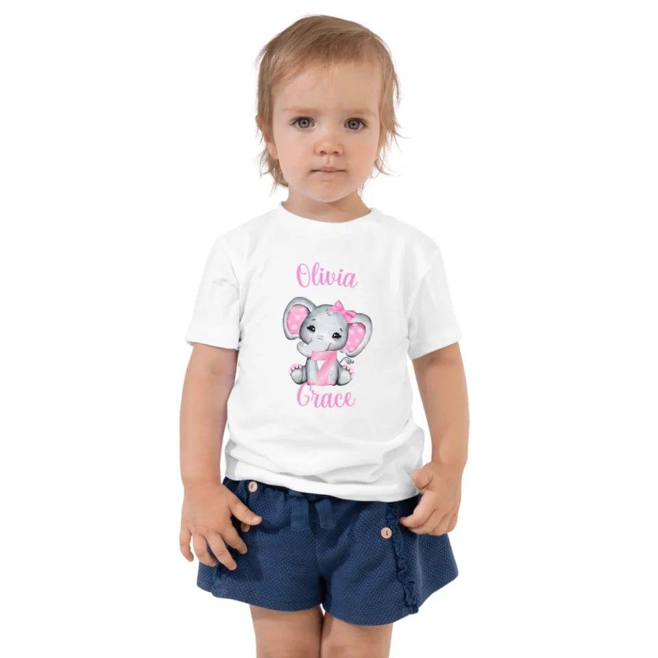 Custom Grey Elephant with Pink Ears & Number T-Shirt - ART-TSH165 - ARTFULANE