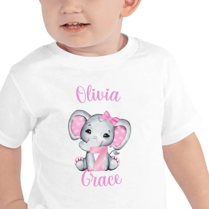 Custom Grey Elephant with Pink Ears & Number T-Shirt - ART-TSH165 - ARTFULANE