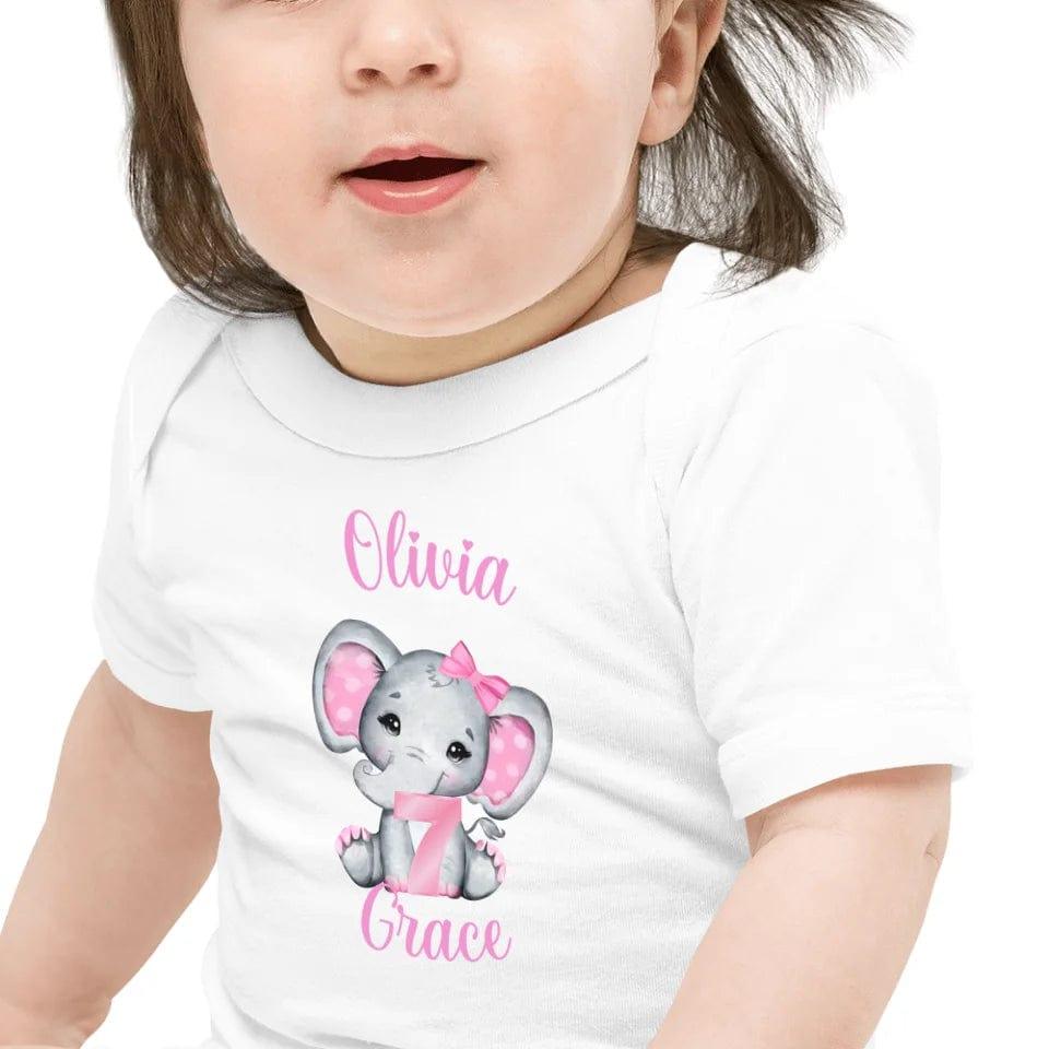 Custom Grey Elephant with Pink Ears & Number T-Shirt - ART-TSH165 - ARTFULANE