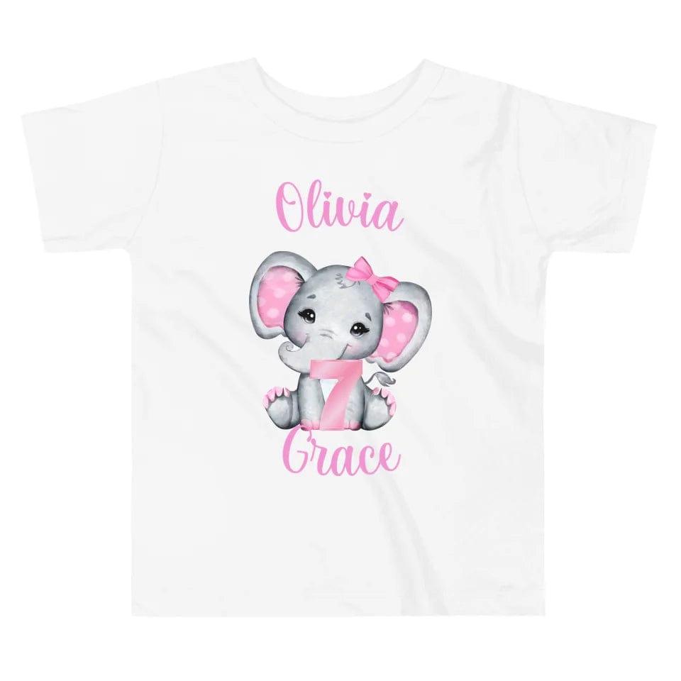 Custom Grey Elephant with Pink Ears & Number T-Shirt - ART-TSH165 - ARTFULANE