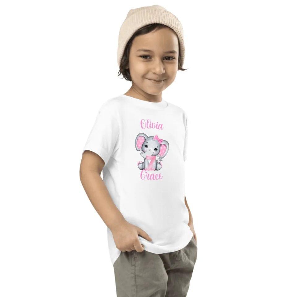 Custom Grey Elephant with Pink Ears & Number T-Shirt - ART-TSH165 - ARTFULANE