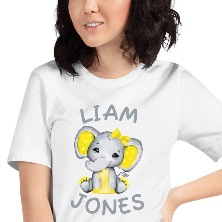 Custom Grey Elephant with Yellow Ears & Number T-Shirt - ART-TSH163 - ARTFULANE