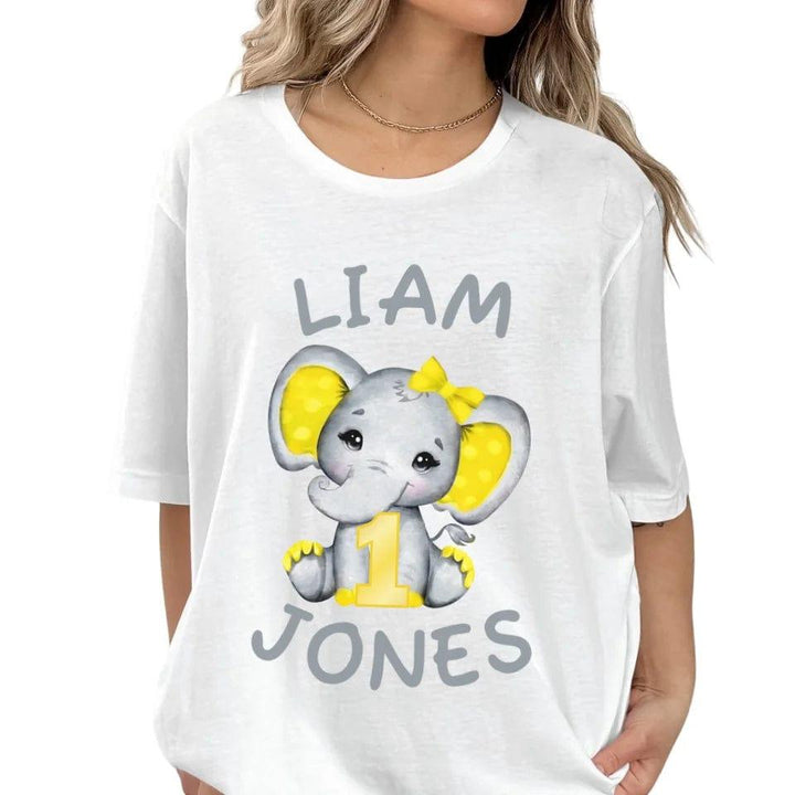 Custom Grey Elephant with Yellow Ears & Number T-Shirt - ART-TSH163 - ARTFULANE