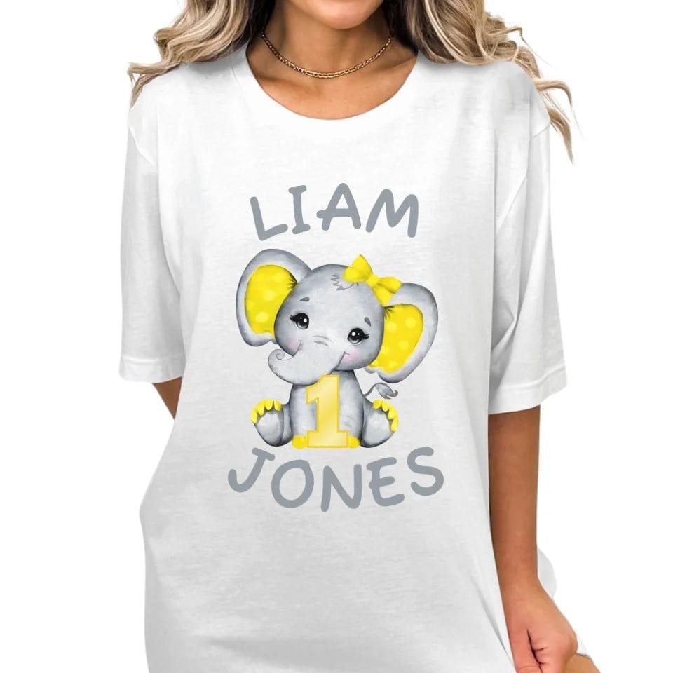 Custom Grey Elephant with Yellow Ears & Number T-Shirt - ART-TSH163 - ARTFULANE