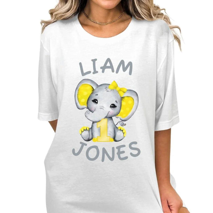 Custom Grey Elephant with Yellow Ears & Number T-Shirt - ART-TSH163 - ARTFULANE