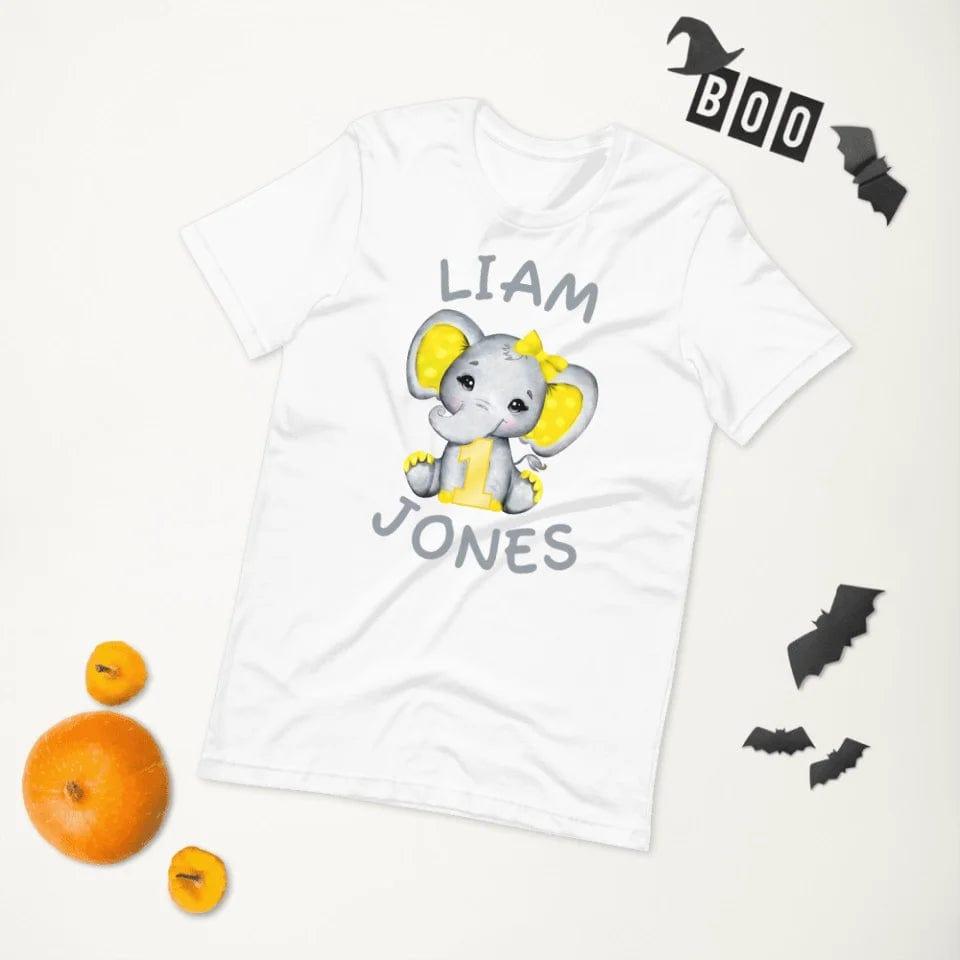 Custom Grey Elephant with Yellow Ears & Number T-Shirt - ART-TSH163 - ARTFULANE