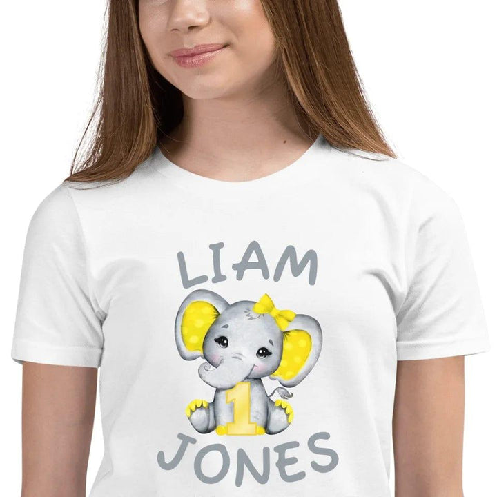 Custom Grey Elephant with Yellow Ears & Number T-Shirt - ART-TSH163 - ARTFULANE