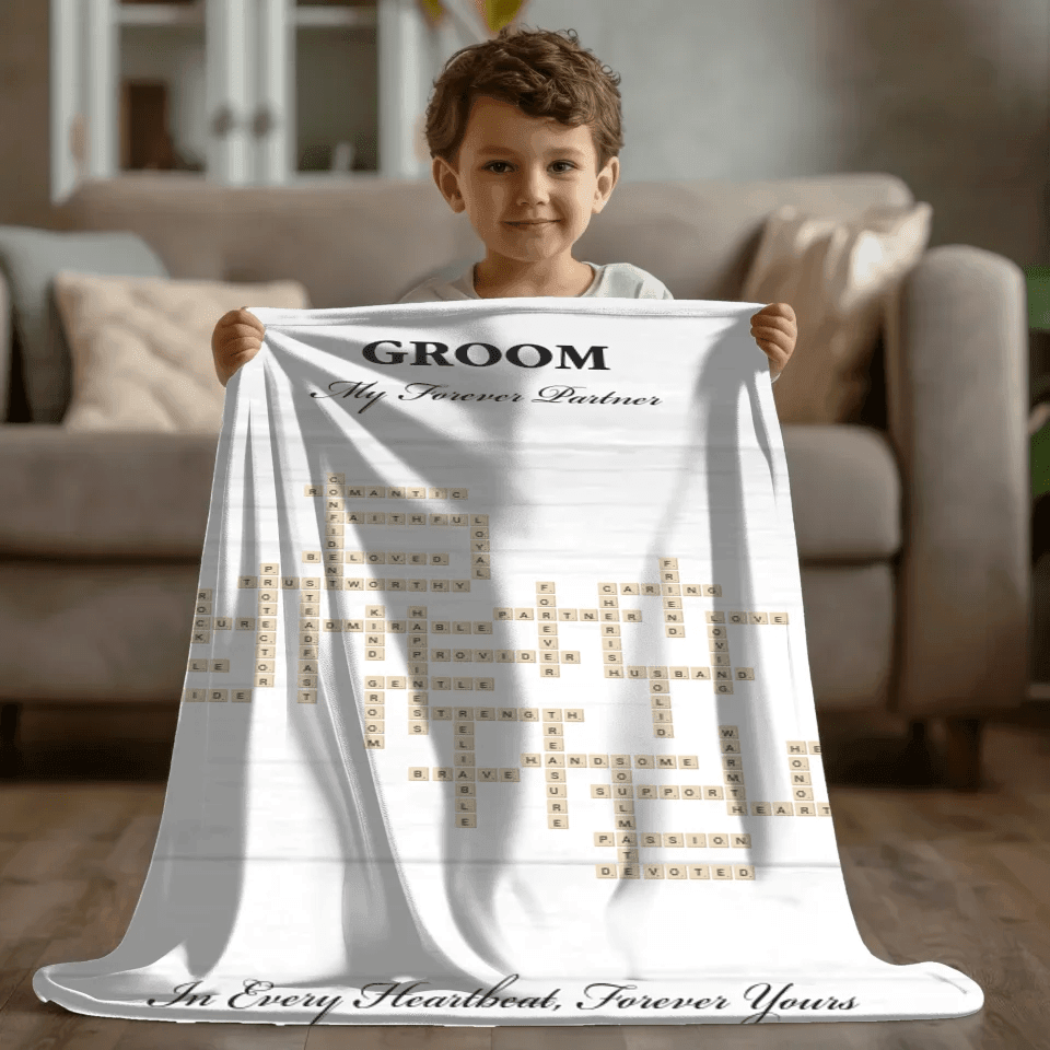 Custom Groom Word Tile Blanket - ARTFULANE