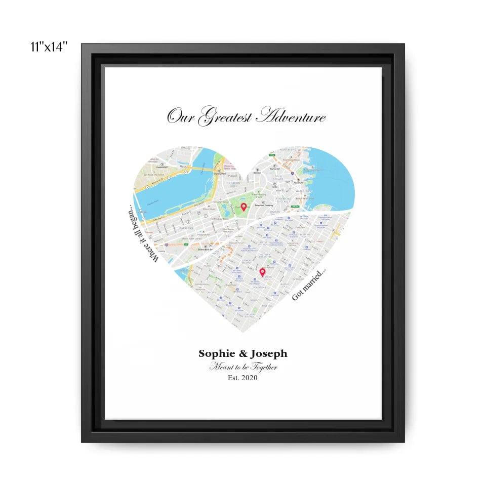 Custom Heart Shaped Dual Location Map - ARTFULANE