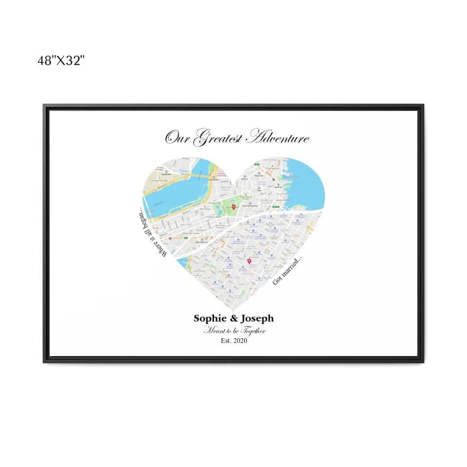 Custom Heart Shaped Dual Location Map - ARTFULANE